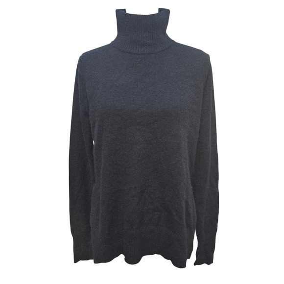 LINE Women's Black 100% Cashmere Turtleneck Super Soft Sweater Slit Hem Medium - Picture 1 of 10